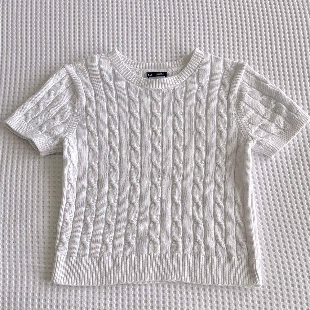 GAP White Cable Knit Short Sleeve Sweater